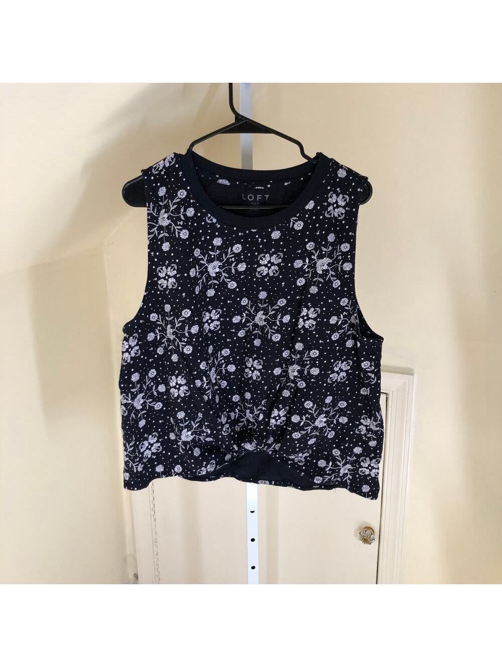 Loft NWT Women's Tie Front Cropped Blue Floral Sleeveless Blouse XXL